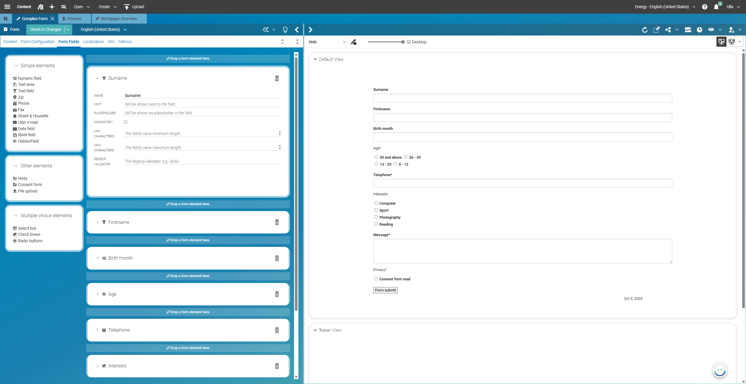 Form Builder in CoreMedia Studio